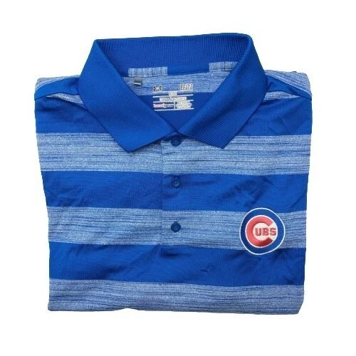 Under Armour UA Mens Large Blue Chicago Cubs Stripe Tech Golf Polo