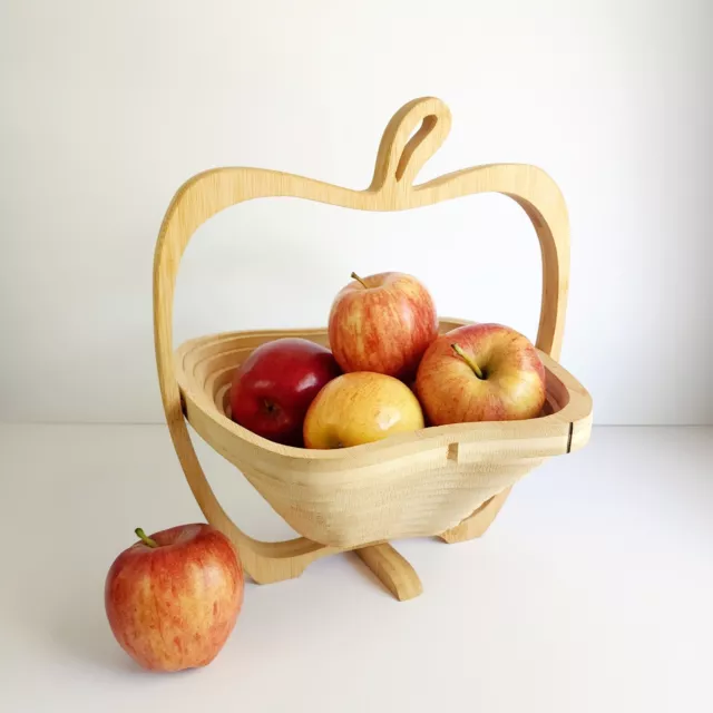 Bonnie and Pop Bamboo Apple Shaped Collapsible Basket Fruit Bowl