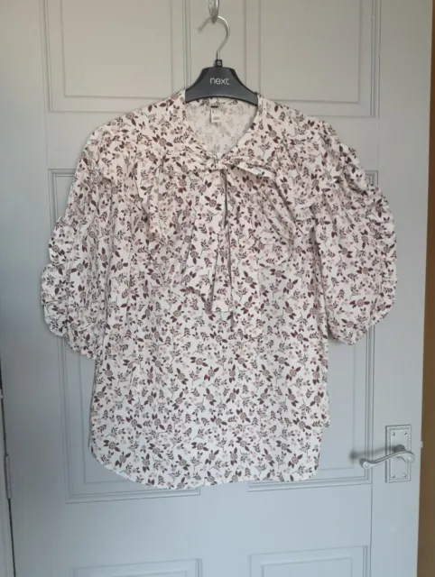 BNWOT River Island floral Brown White top blouse work office Size 12