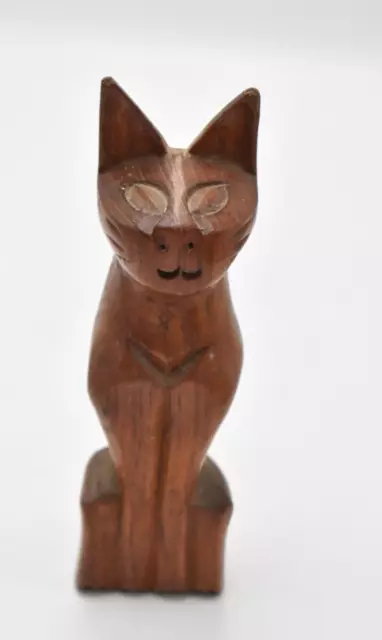 Vintage Hand Carved Wooden Cat Figurine Statue Ornament