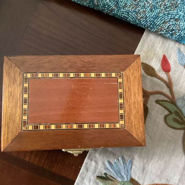 Lovely Wooden Trinket / Stash box with Checkerboard inlay on top Brass Latch