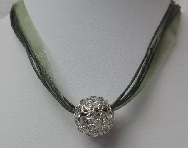 Silber Perle Halskette Kette Organza Kugel Drahtkugel Schmuck Damen Oliv Grün