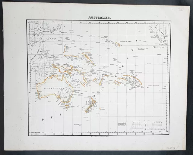 1854 Handtke & Flemming Antique Map of Australia, New Zealand, Pacific (31975)