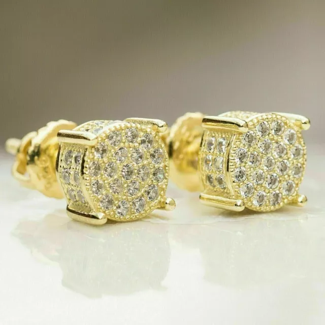 2Ct Round Created Diamond Unisex Cluster Stud Earrings 14K Yellow Gold Plated