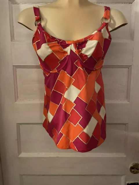 NWOT Tara Grinna Orange Underwire Tankini Swim Top Apron Back Sz 32-36c MSRP $84