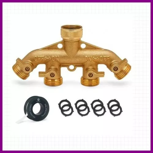 Brass Garden Hose Splitter, Heavy-Duty 4-Way Hose Connector Fitting