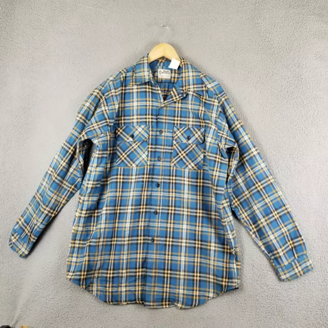 VTG 50s Paul Bunyan Board Shirt Men Blue Yellow Plaid Flap Pockets XL Canvas