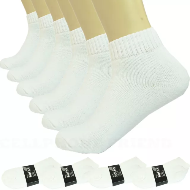 White 3-12 Pairs Mens Ankle Quarter Crew Sports Socks Cotton Low Cut Size 10-13