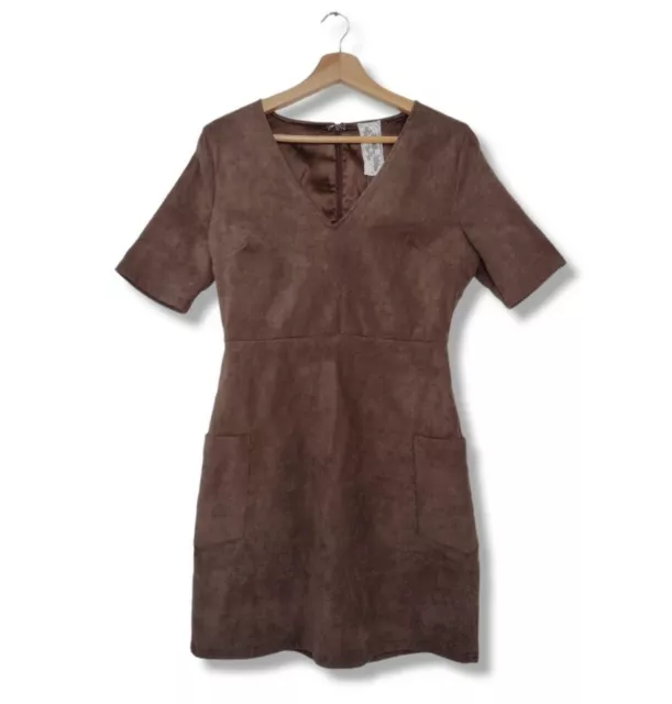 Sadie & Sage Brown Faux Suede Short Sleeve Mini Dress Size M