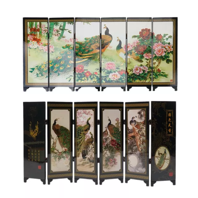 6 Panel Mini Folding Screen Tabletop Wooden Chinese Art Screens Home Decor Sale
