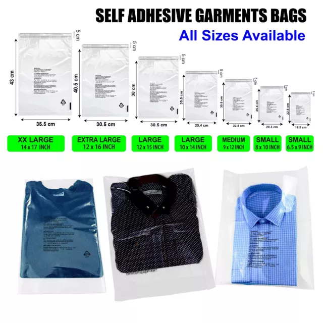Garment bags clear cellophane plastic self seal packaging i.e Clothing, T-Shirts