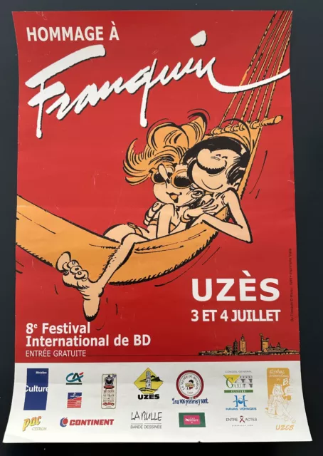 rare Affiche 8ème Festival BD UZES 1999. "Hommage à FRANQUIN" GASTON LAGAFFE