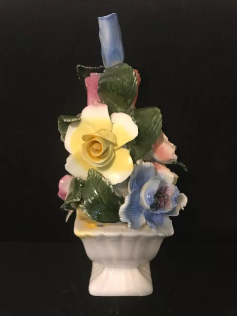 Vintage Lefton Bone China Bouquet Of Flowers In White Urn Figurine England