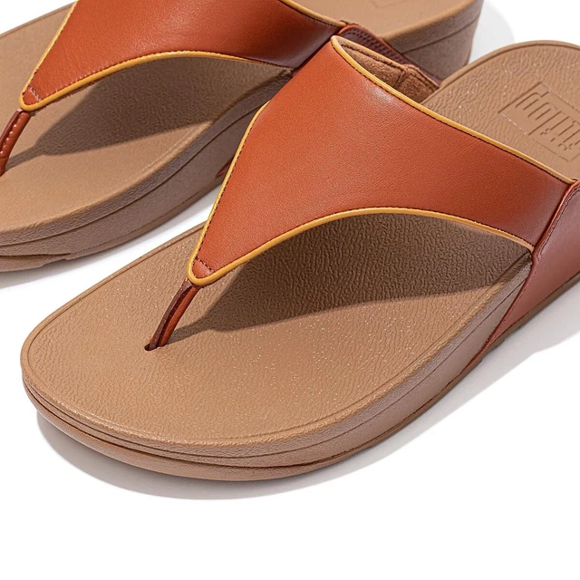 Fitflop Women's Thong Sandals LuLu Pop Binding Toe Post Brown Leather US Women 9