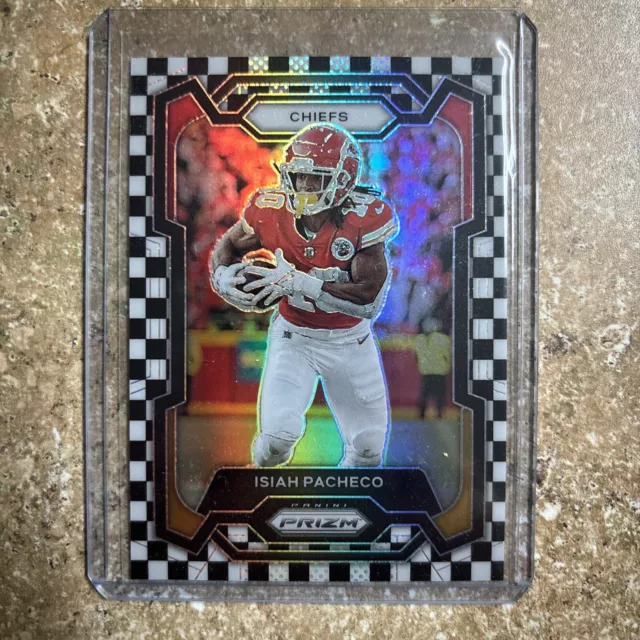 2023 Panini Prizm Isiah Pacheco Black & White Checker Board Prizm Chiefs #144 SP