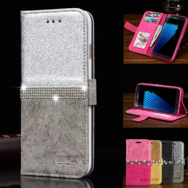 For iPhone/Samsung Galaxy Case Diamond Bling Leather Flip Wallet Card Slot Cover