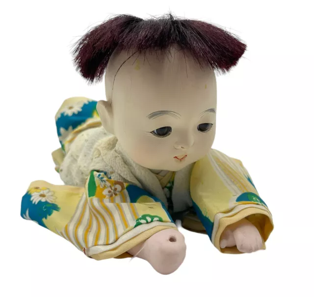 Japanese Doll Ethnic Costume Vintage Crawling Porcelain 10" Asian Baby