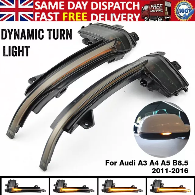 2X Dynamic LED Wing Mirror Turn Signal Indicator Light For Audi A3 8P A4 B8.5 A5
