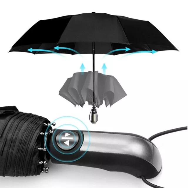 Automatic Umbrella Auto Open Close Compact Folding Anti UV Rain Windproof Black