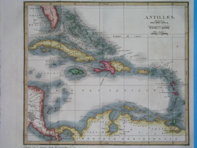 1823 Original Map West Indies Caribbean Antilles Cuba Jamaica Bahamas Florida