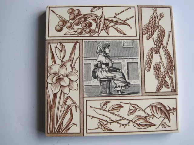 Antique Vict. Elijah Birch Wall Tile - Nell Etticoat / 4 Seasons Border  C1889