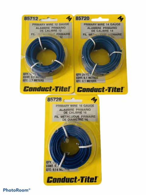 🔥Lot Of 3 • Conduct Tite • 12 14 16 Gauge  Primary Wire • Motormite • Blue