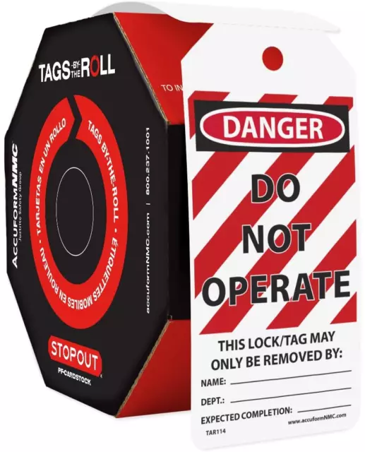 100 Lockout Tags By-The-Roll, Danger Do Not Operate, US Made OSHA Compliant Tags
