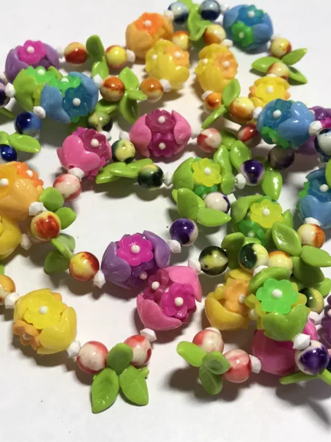 Stunning Tutti Frutti Fruit Salad Flower Necklace Bold Bright Neon High Detail