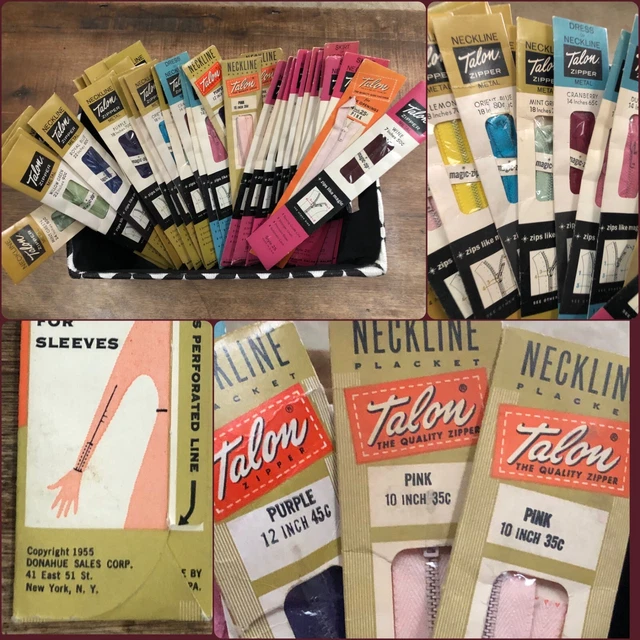 Lot Vtg Metal Zippers 39 TALON Magic-Zip Sizes Colors 1940s-1970s  1947 C17PiCs!
