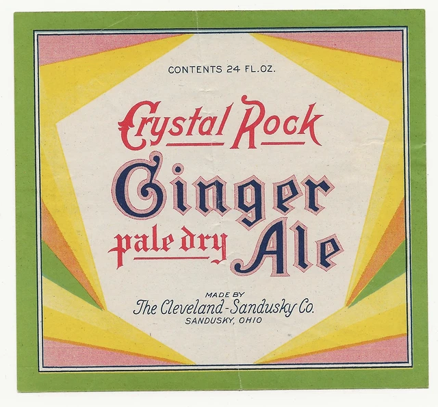 Prohibition Era Cleveland-Sandusky Crystal Rock 24 oz Ginger Ale Label Ohio