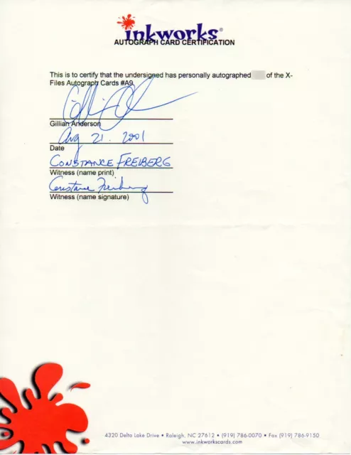 Signed Contract GILLIAN ANDERSON Inkworks AUTOGRAPH Card Certification X-FILES