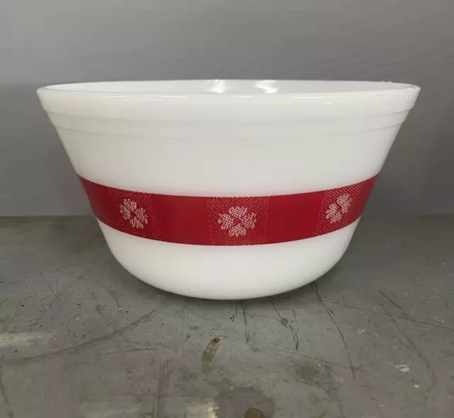 Vintage Federal Milk Glass Gingham Red Mixing Bowl 9" Diameter