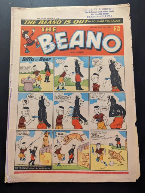 Beano Comic No 737, September 1st 1956, Biffo the Bear, FREE UK POSTAGE