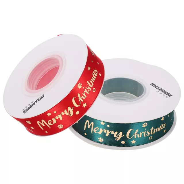 2 Rolls Thin Ribbon Xmas Present Packaging Ribbons Christmas