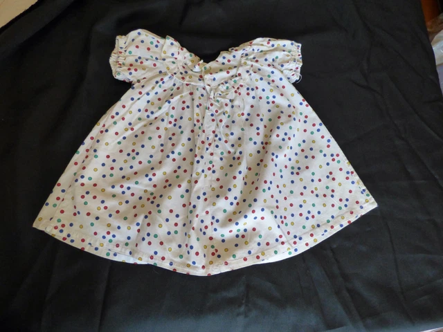 Robe Petite Pomme Fille - Taille 24 Mois Pois Blancs Smockée - Coton été Printemps