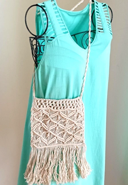 NEW Vintage Handmade MACRAME / CROCHET Lined Shoulder Cotton Handbag Fringed