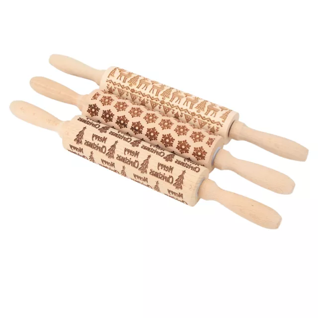 3 Stück Hölzerne Geprägte Rolling Pin Weihnachten Muster Backen Rolling Pin ◕