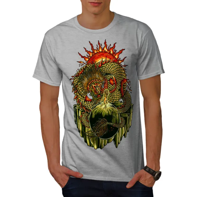 Wellcoda Chinese Dragon Mens T-shirt, Asian Art Graphic Design Printed Tee