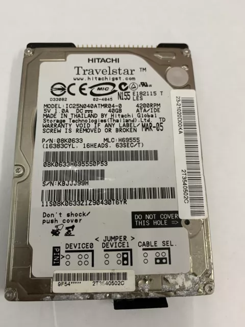 hitachi 40gb ide 2.5” hard drive