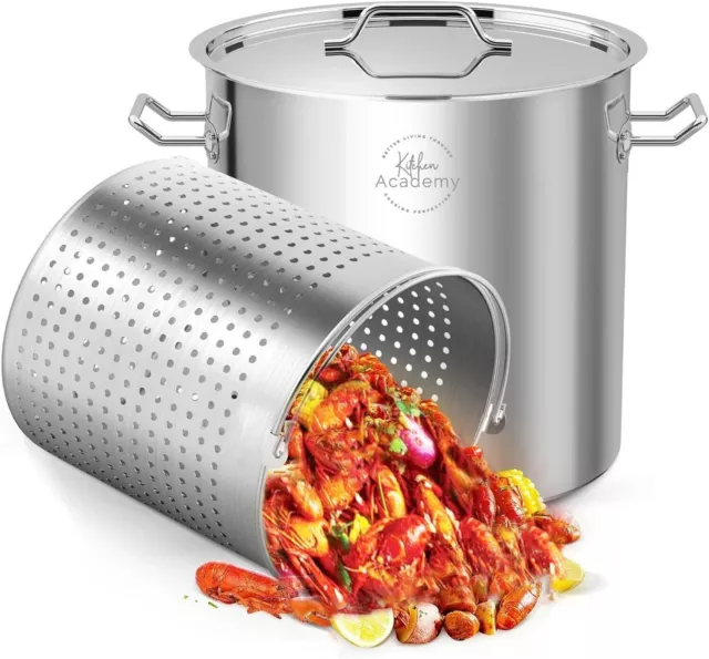 52 QT Stainless Steel Seafood Boil Pot with Basket Heavy Duty Cooking Pot w/ Lid