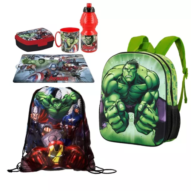 Hulk Verde Set 6pezzi Mochila 3D,Bolsa Deporte,Soporte Bocadillo Escuela