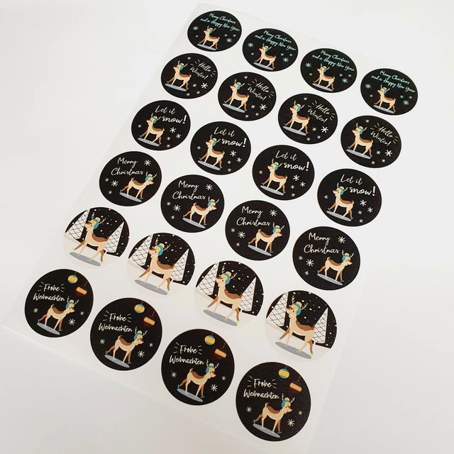24 Geschenkaufkleber Rehntier Frohe Weihnachten Sticker Etiketten Deko Xmas 35mm