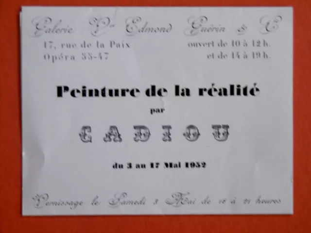 HENRI CADIOU carton Gal E. Guérin Paris 52 PEINTURE DE LA RÉALITÉ Trompe-l'oeil