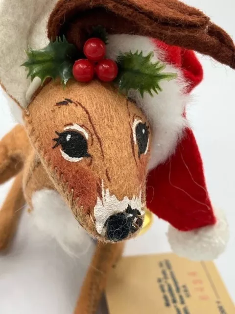 Vintage Annalee 1991 8 “ Deer Female Reindeer Posable Doll Bell Holly Santa Hat