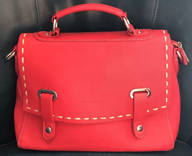 David Jones Red Crossbody/Top Handle Bag With Stitching Detail