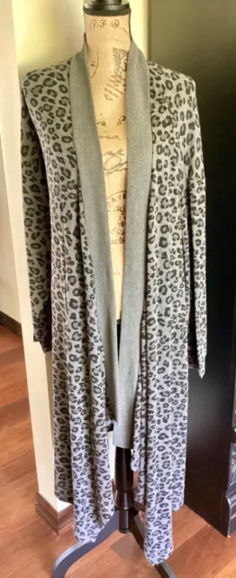 1. STATE Grey Leopard Print Open Front Maxi Cardigan Sweater/Duster  Size 3X