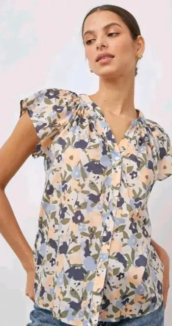 Rails Alena Mod Floral Multicolor Women's Top Blouse Short Sleeve Size Small