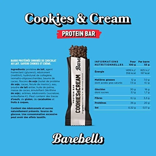 BAREBELLS PROTEIN BAR 55 g x 12 (Cookies Cream) £51.16 - PicClick UK