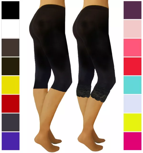 Capri-Leggings mit o. ohne Spitze Mikrofaser 36-38-40-42-44-46-48-50-52-54 3/4