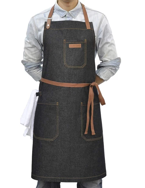 Denim Apron for Women and Men, Cooking Kitchen Aprons, Chef Apron with 3 Pockets